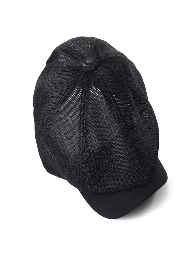 FASHIXD Newsboy Hats for Men Mesh Gatsby Cap Breathable Summer Hat Adjustable (Black) - Image 3