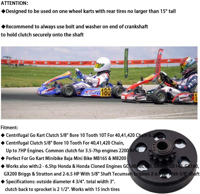 MOOSUN Centrifugal Clutch 5/8" Bore Shaft 10 Tooth with #40/41/420 Chain Sprocket for Go-Karts and Mini Bikes - Image 3
