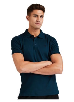 Van Heusen Van Heusen Men Athleisure Ultra Soft Polo Regular Fit T-Shirt-Short Sleeve, Textured_60033_Deep Sea_M, Blue  - Image 1