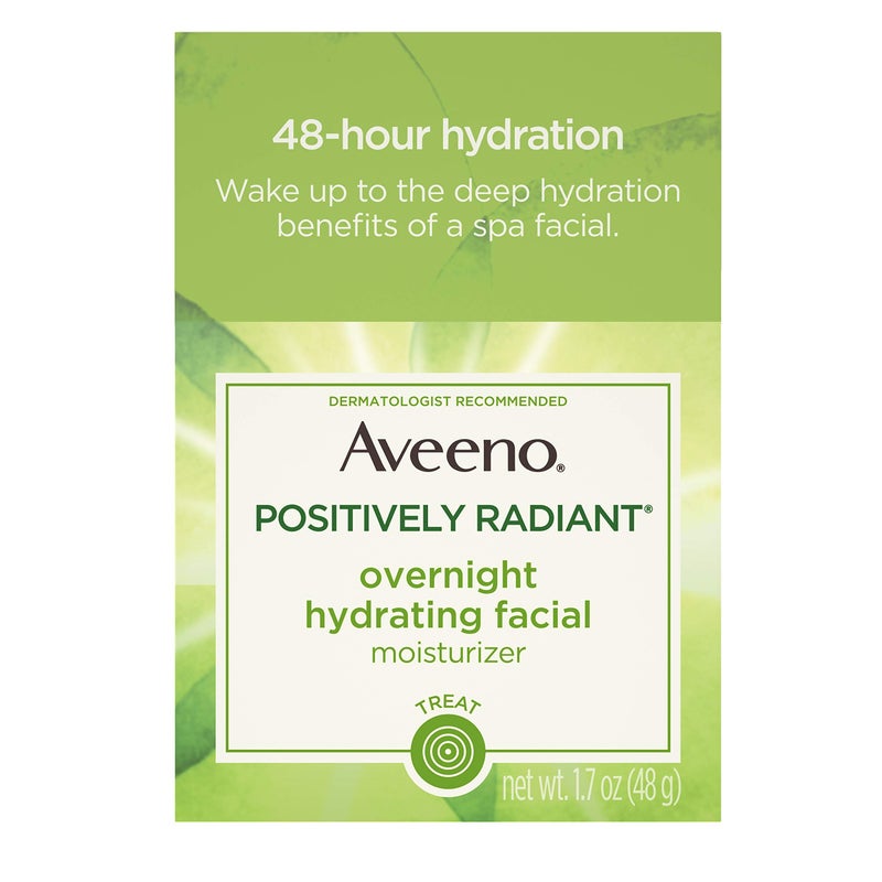 Aveeno Positively Radiant Overnight Hydrating Facial Moisturizer with Soy Extract and Hyaluronic Acid, Oil-Free and Non-Comedogenic, 1.7 oz - Image 2