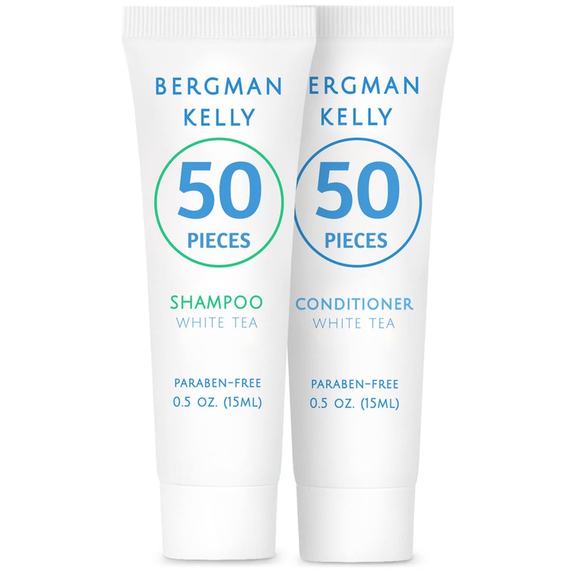 Bergman Kelly  Travel Shampoo and Conditioner Set  05 fl oz 100 Pieces White Tea  Delight Your Guests with Revitalizing and Refreshing Hotel Toiletries and Guest Hospitality in Bulk