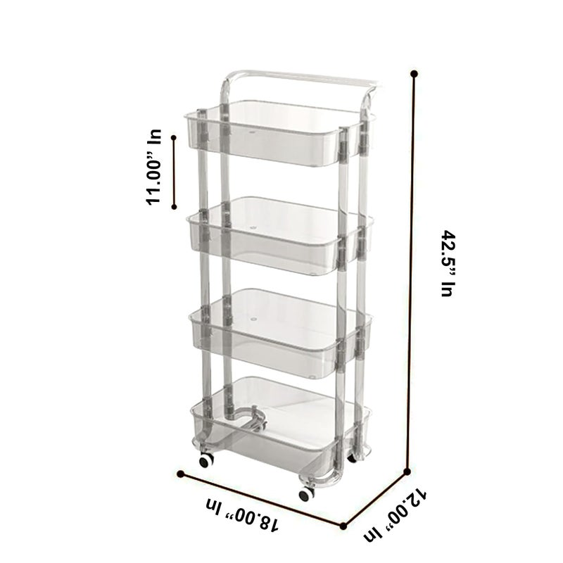 Niyanta 4 Layer Multipurpose Acrylic Storage Organizer Shelf Rack with Wheels Kitchen Trolley RackMultipurpose Trolley SpaceSaving Storage Cart for Bathroom Living Room Office Bedroom Clear - Image 3
