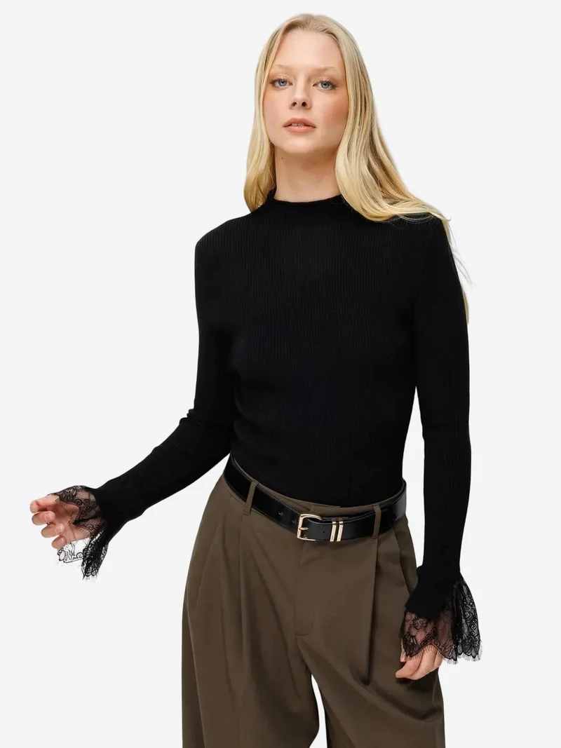 MixRay MIXRAY Slim Fit Ribbed Knit Sweater with Crew Neck
