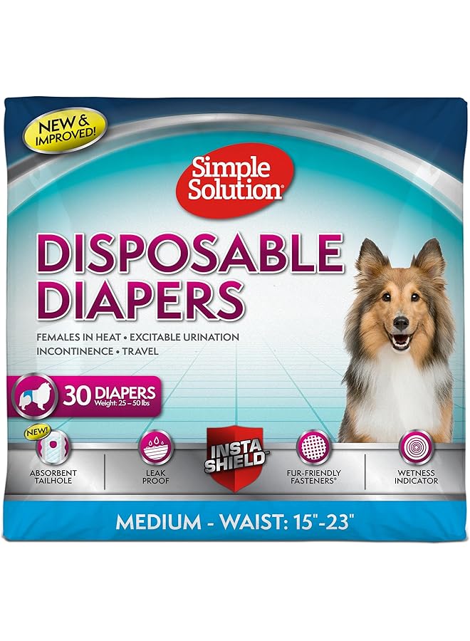 Simple Solution True Fit Disposable Dog Diapers For Female Dogs Super Absorbent With Wetness Indicator Multi Color Medium Waist 15 23 In 30 Count - Image 1
