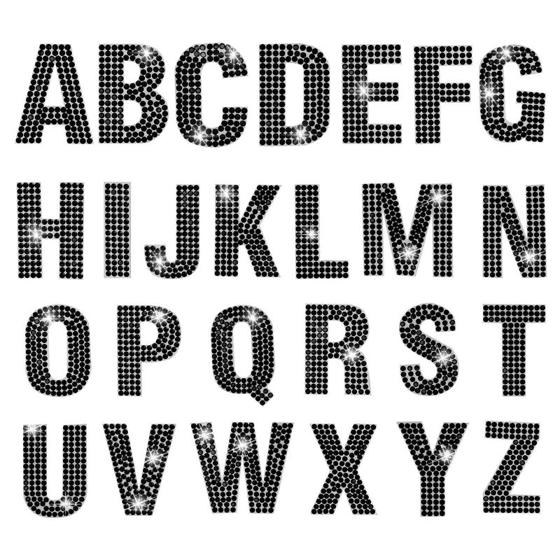 PRATIQUE Glitter Rhinestone Alphabet Letter Stickers 26 Letters Selfadhesive Stickers for DIY Art and Craft Black