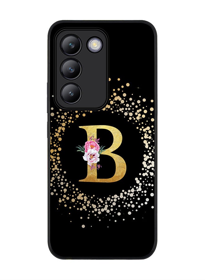 Stylizedd Rugged Black edge case for Vivo V30 Lite 5G, Slim fit Flexible Cover -  Custom Monogram Initial Letter Floral Pattern Alphabet - B ( Black ) - Image 1