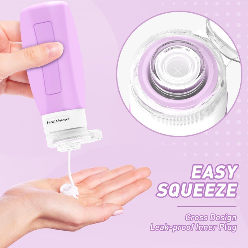 Redfly Travel Bottles for Toiletries, Tsa Approved 3oz Travel Size Containers, Leak Proof Travel Size Toiletries Bottles Silicone, BPA Free Refillable Essentials for Shampoo Conditioners, Purple - Image 3