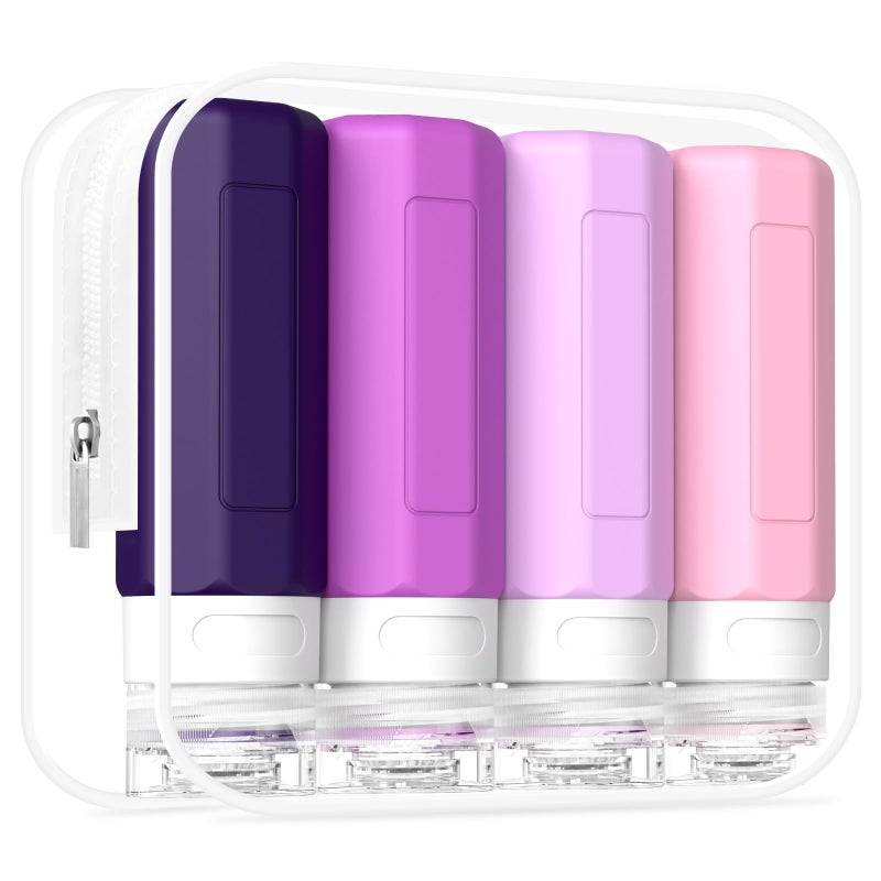 Redfly Travel Bottles for Toiletries, Tsa Approved 3oz Travel Size Containers, Leak Proof Travel Size Toiletries Bottles Silicone, BPA Free Refillable Essentials for Shampoo Conditioners, Purple - Image 1