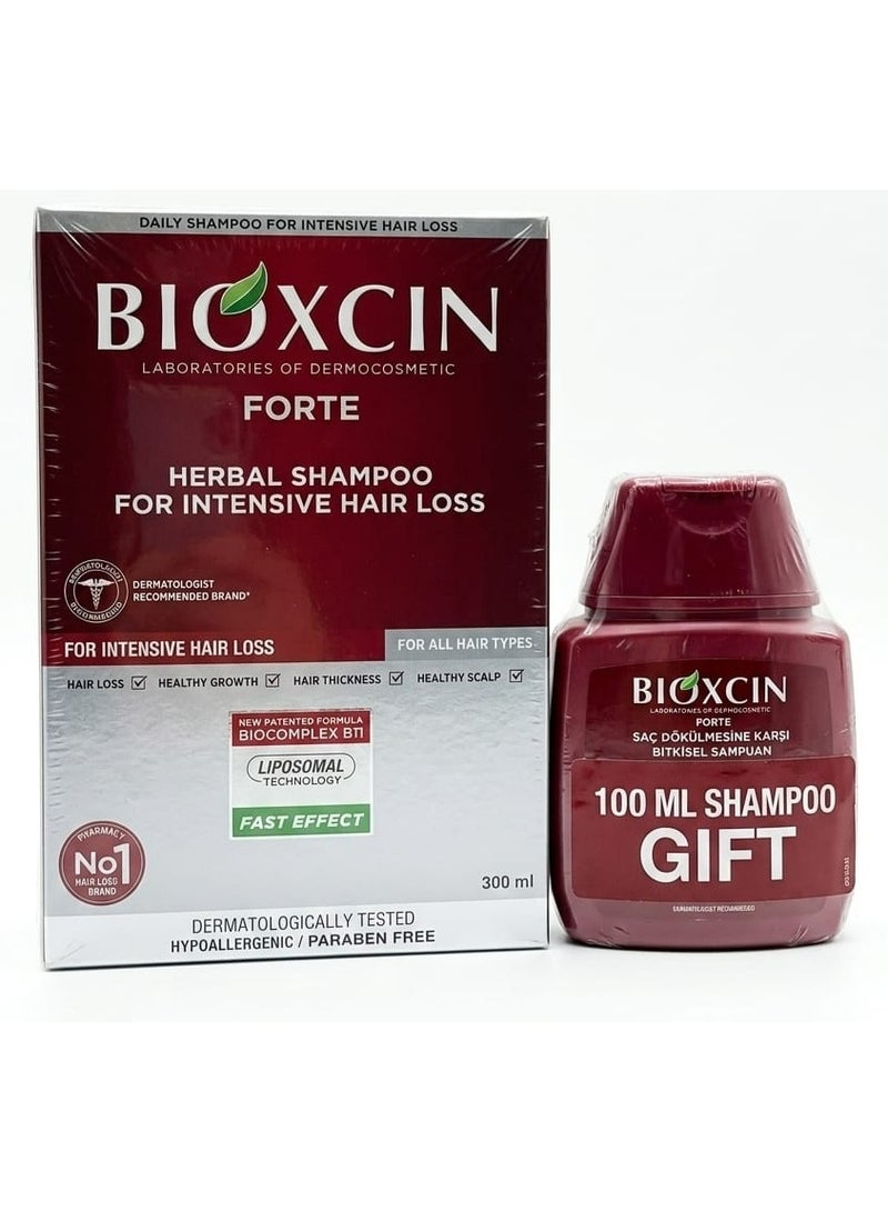 BIOXCIN FORTE HERBAL SHAMPOO FOR INTENSIVE HAIR LOSS FOR ALL HAIR TYPES FAST EFFECT 300 ML+100 ML SHAMPOO GIFT - Image 1