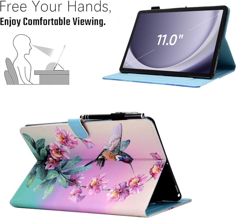 KEROM Case for Samsung Galaxy Tab A11+ Plus/A9+ Plus 11 Inch 2026/2024, Cute PU Leather Stand Protective Cover for Galaxy Tab A11+/A9+ Tablet, Auto Wake/Sleep - Hummingbird - Image 4