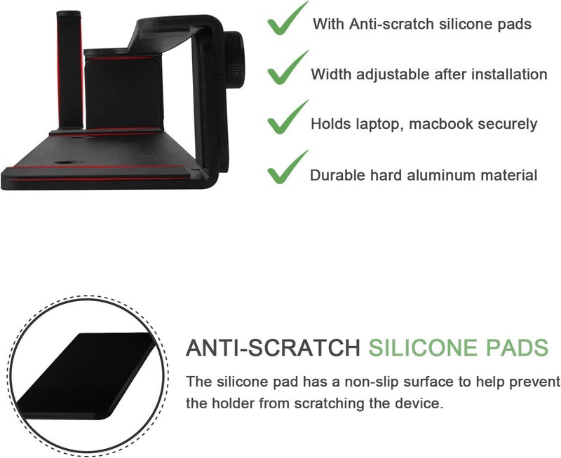 JEMACHE Hard Aluminium Wall Laptop Mount Holder for MacBook Air, Pro, Surface, iPad, Tablets with Headphone Hook (Black) - Image 5