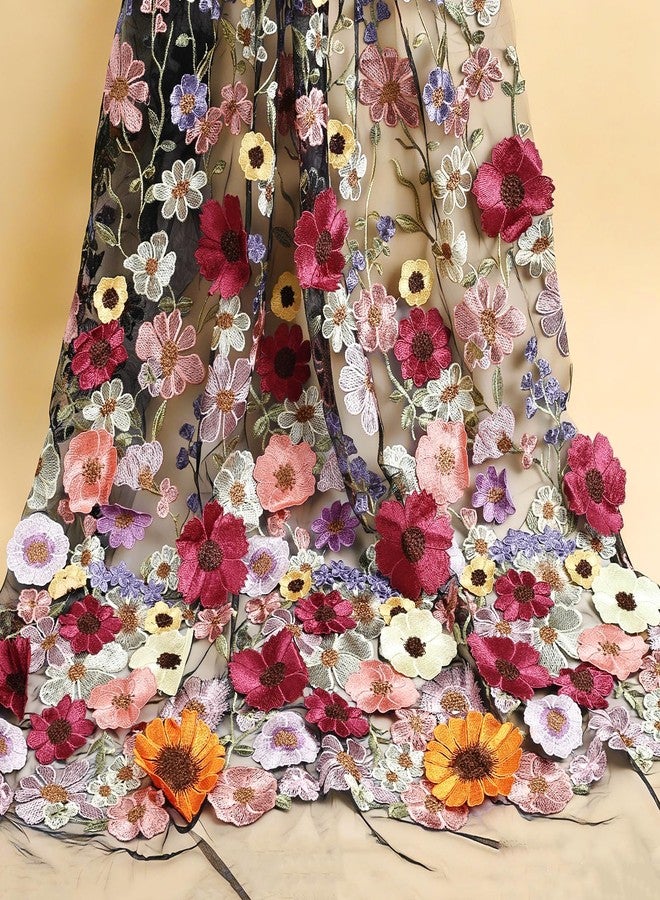 Primst 51.2" Width Flower Colorful Embroidered Lace Trim 3D Appliqué Embroidery Lace Fabric for DIY Handmade Clothing Evening Dress Home Decoration (Apricot) - Image 4