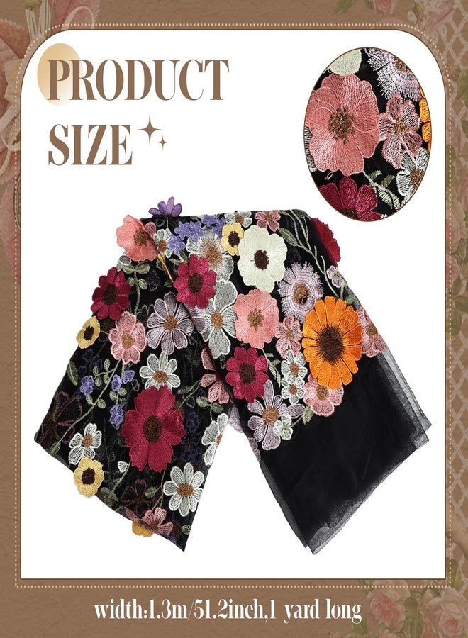 Primst 51.2" Width Flower Colorful Embroidered Lace Trim 3D Appliqué Embroidery Lace Fabric for DIY Handmade Clothing Evening Dress Home Decoration (Apricot) - Image 2