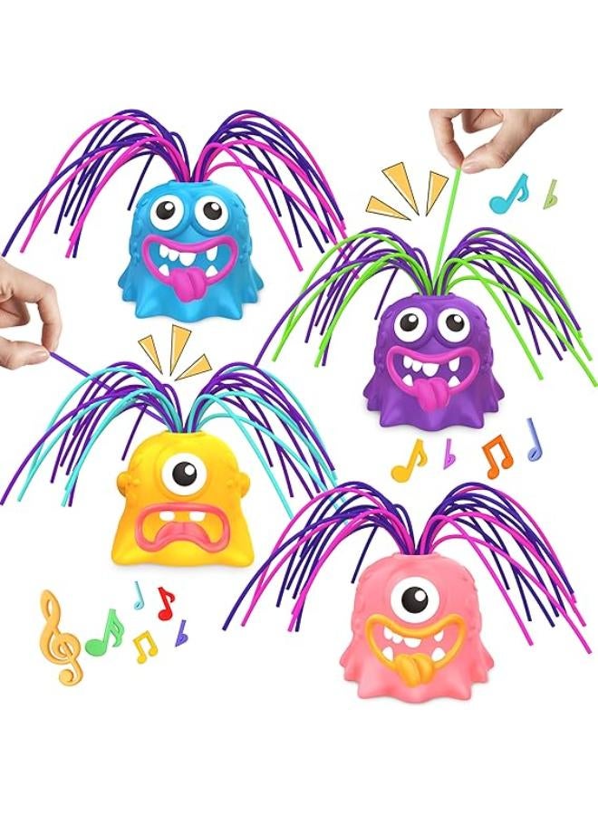 4PCS Fun Hair Pulling Fidget Screaming Monster Toys, Anti Anxiety Toys and Venting Novelty Toys, Different Screams Made by Hair Pulling, Halloween Christmas for 3 4 5 6 7+ Kids Teen Boys Girls Gifts
