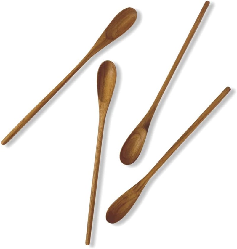 FAAY - 4 Pcs 9.5” Long Teak Spoon, Chef Testing Spoons, Handcrafted Cocktail Stirring, Tea, Drip/French Press Coffee, Milkshake, Cold Drink, Mixing Spoons - Image 1