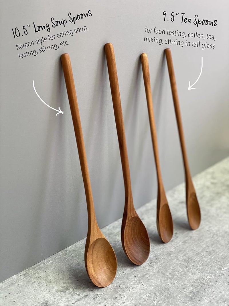 FAAY - 4 Pcs 9.5” Long Teak Spoon, Chef Testing Spoons, Handcrafted Cocktail Stirring, Tea, Drip/French Press Coffee, Milkshake, Cold Drink, Mixing Spoons - Image 5