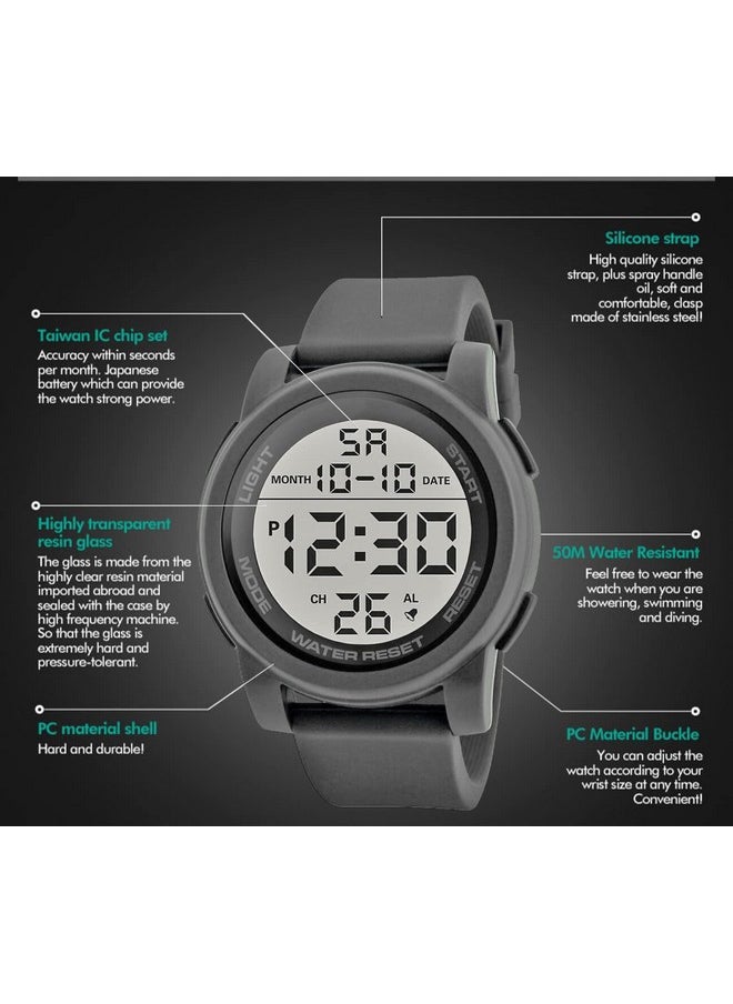 شوكنشوب ساعة Shocknshop المطاطية الرقمية متعددة الوظائف بمينا LED للرجال والأولاد (مينا بيضاء وحزام باللون الرمادي) - Wch46، حزام رمادي  - Image 4