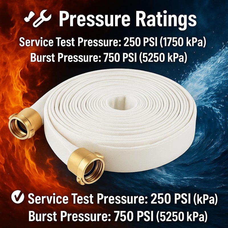 AKW Fire Hose - 1-1/2" ID x 100 FT Single Jacket TPU Firefighter Hose with M Ã— F NST/NH Brass Couplings 750 PSI Burst Pressure Lightweight for Use in Firefighting Connectors (100 ft.) - Image 2