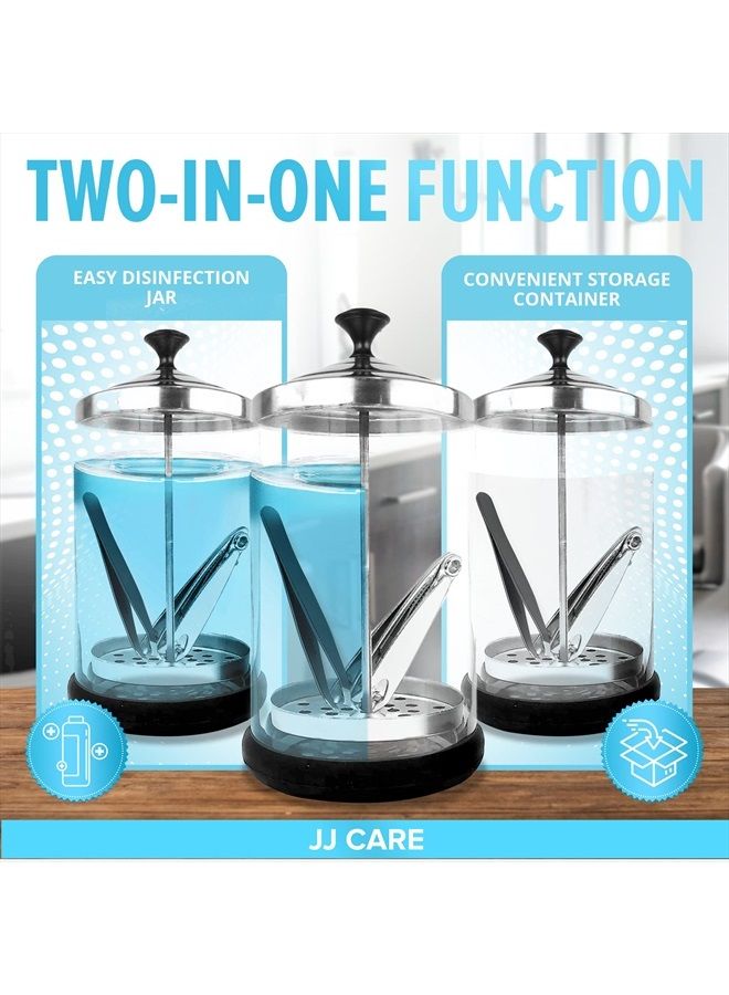 JJ CARE Disinfectant Jar (21 oz) | Barber Jar Glass with Removable Basket | Salon, Manicure, Implement & Barber Disinfectant Jar with Stainless Steel Cap - Black Handle  - Image 5