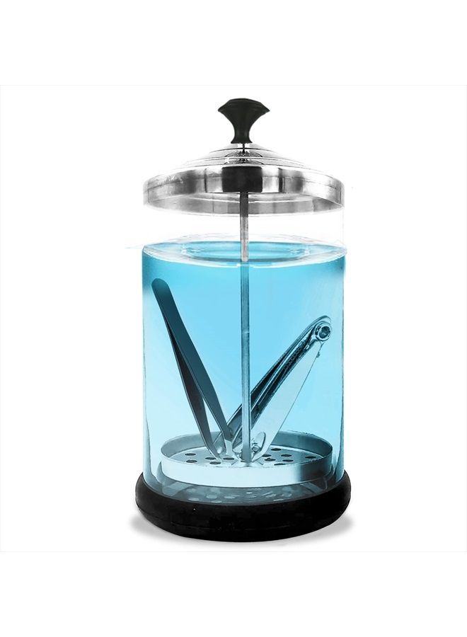 JJ CARE Disinfectant Jar (21 oz) | Barber Jar Glass with Removable Basket | Salon, Manicure, Implement & Barber Disinfectant Jar with Stainless Steel Cap - Black Handle  - Image 1