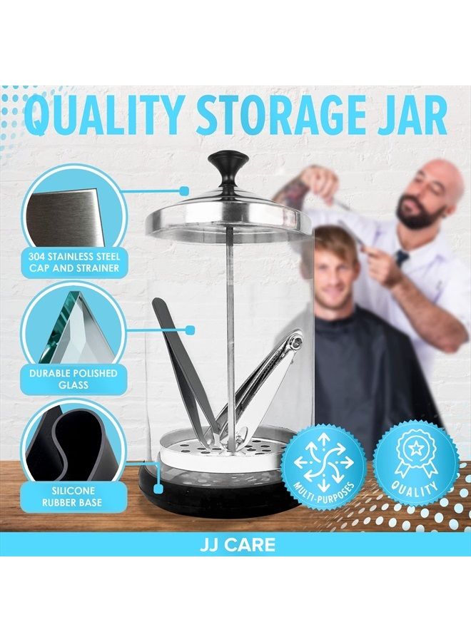 JJ CARE Disinfectant Jar (21 oz) | Barber Jar Glass with Removable Basket | Salon, Manicure, Implement & Barber Disinfectant Jar with Stainless Steel Cap - Black Handle  - Image 4