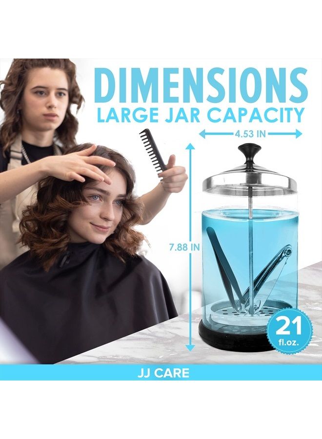 JJ CARE Disinfectant Jar (21 oz) | Barber Jar Glass with Removable Basket | Salon, Manicure, Implement & Barber Disinfectant Jar with Stainless Steel Cap - Black Handle  - Image 3