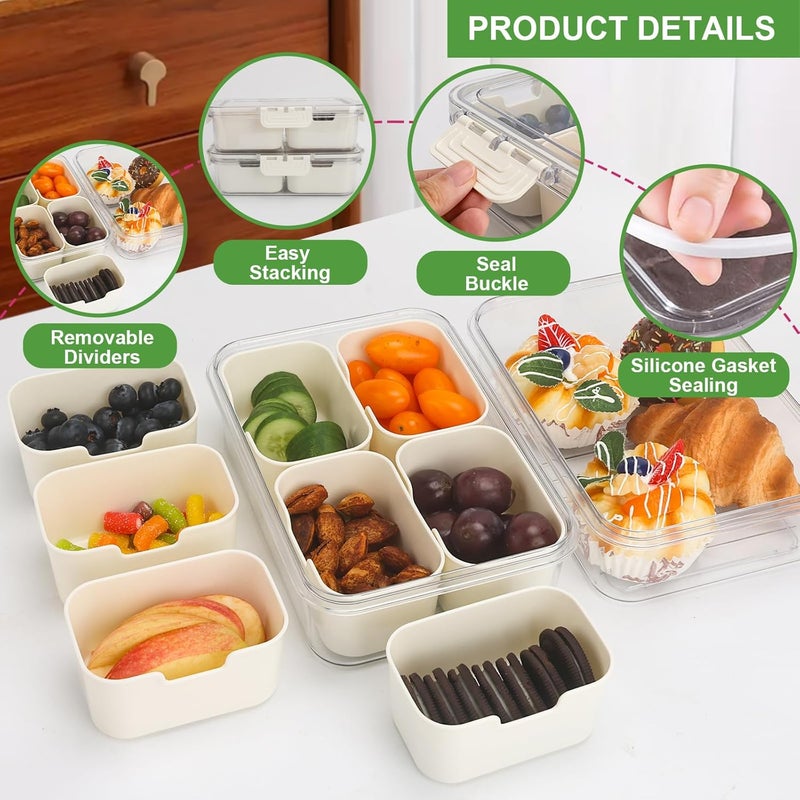 shopwithgreen حاويات صندوق وجبات خفيفة محكمة الإغلاق من ، صينية تقديم مقسمة بغطاء، صينية خضروات صندوق وجبات خفيفة لوح شاركوتيري بغطاء (الحاويات الداخلية الأربع آمنة للغسل في غسالة الأطباق) - Image 5