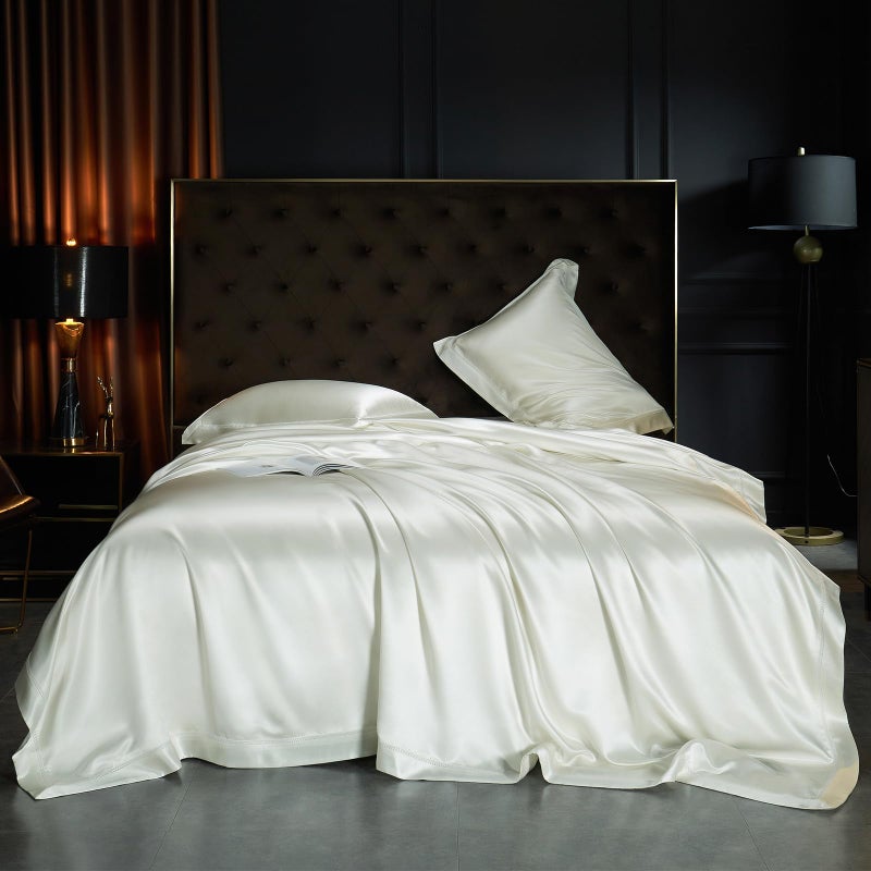 YOUR MOON YOUR MOON 25 Momme Mulberry Silk Duvet Cover King Size 3 PCS Set Top Grade Luxury Mulberry Silk Duvet Cover with Buttons Closure 1 Duvet Cover and 2 Pillow Shams White 