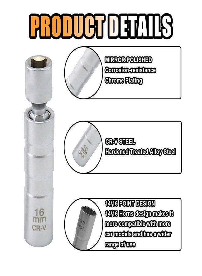 Hetkrishi 16mm Magnetic Swivel Spark Plug Socket, Thin Wall 3/8 Inch Drive 12-Point Standard Spark Plug Socket Removal Tool 360-degree Rotation, Suitable for Most Car Models - Image 4