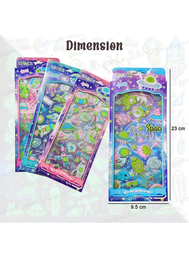 فنبلاست مجموعة ملصقات فن بلاست الفضائية - 4 ملصقات منفوخة مضيئة في الظلام للأطفال، ملصقات ثلاثية الأبعاد للبنات، ملصقات جمالية، ملصقات إسفنجية للأطفال، ذاتية اللصق للمجلات - Image 2