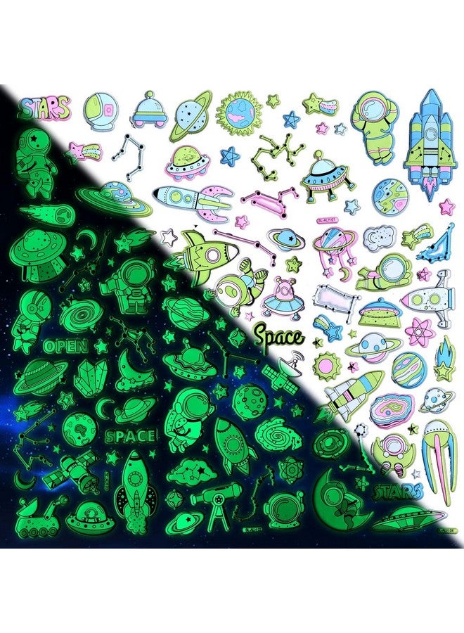 فنبلاست مجموعة ملصقات فن بلاست الفضائية - 4 ملصقات منفوخة مضيئة في الظلام للأطفال، ملصقات ثلاثية الأبعاد للبنات، ملصقات جمالية، ملصقات إسفنجية للأطفال، ذاتية اللصق للمجلات - Image 1