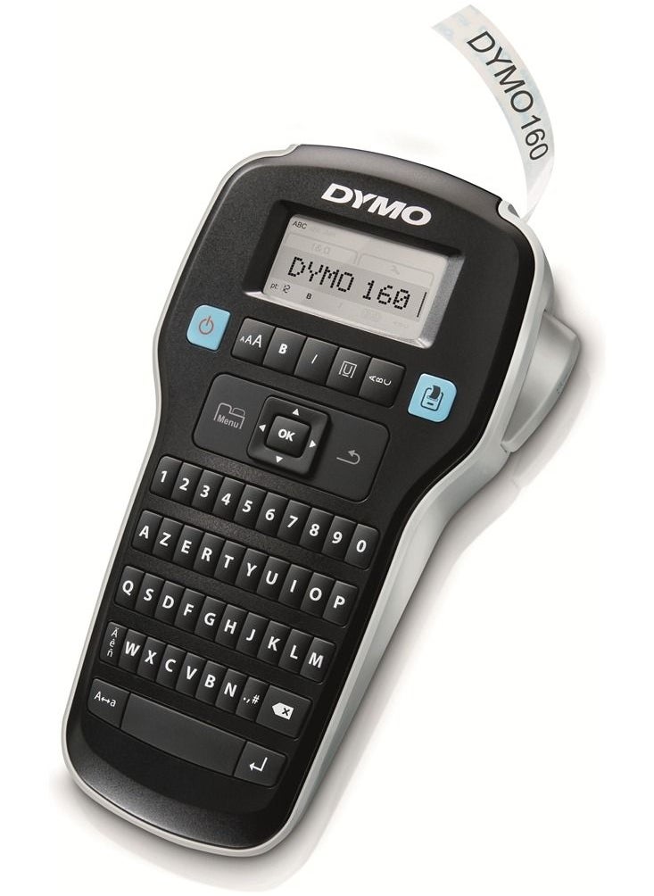 DYMO Labelmanager, 160 label maker starter kit handheld label maker machine + 1 tape 12Mmx7 mtr white qwerty keyboard Ideal for office or home value pack,
