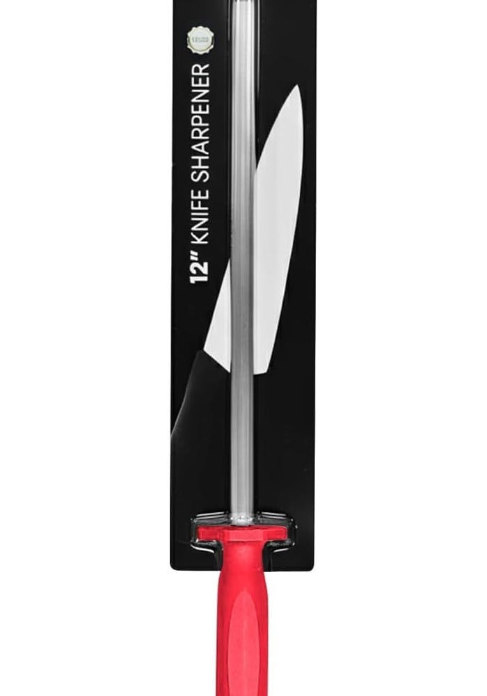 Kitchen Master 12 Inch Stainless Steel Sharpening Steel (Red) | Professional Honing Rod, KMK063 - Image 2