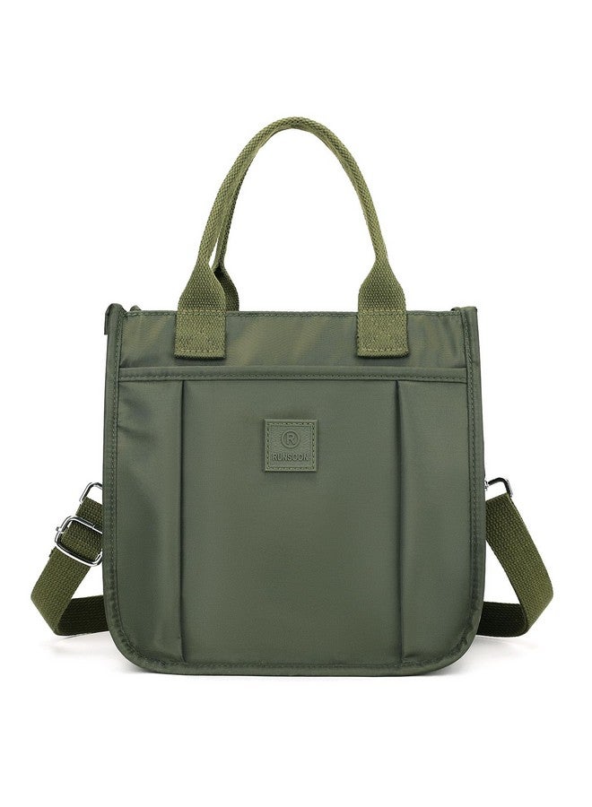 RUNSOON Small Tote Bag Cute Nylon Crossbody Bag Satchel Handbags Top-handle Purse With Multi Pockets Zipper Compartment for Women, Army Green - Image 1