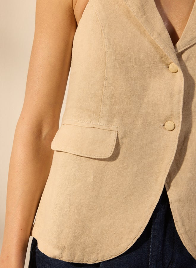 trendyol Beige 100% Linen Pocket Detailed Halter Neck Vest - Image 3