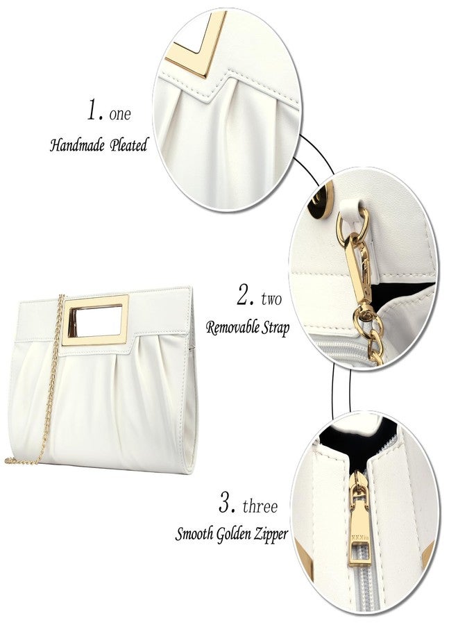 KKXIU Women Clutch Purse Elegant Pleated Evening Bag for Wedding Prom Bridal with Chain Strap (Cream White) - Image 5