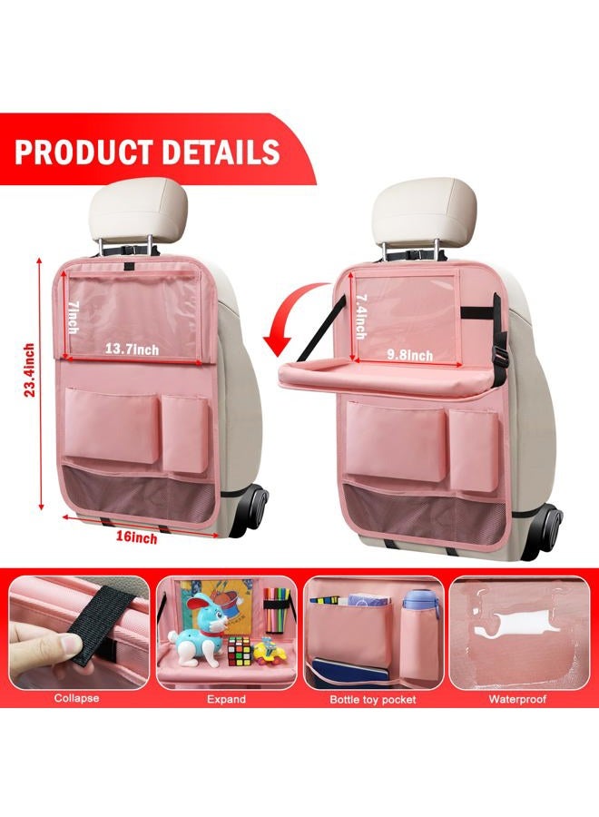 Zecirl 2Pack Car Backseat Organizer with Foldable Table Tray,6 Storage Pockets Car Storage Organizer with Tablet Holder,Car Seat Back Protectors Kick Mats Travel Accessories (Pink) - Image 5