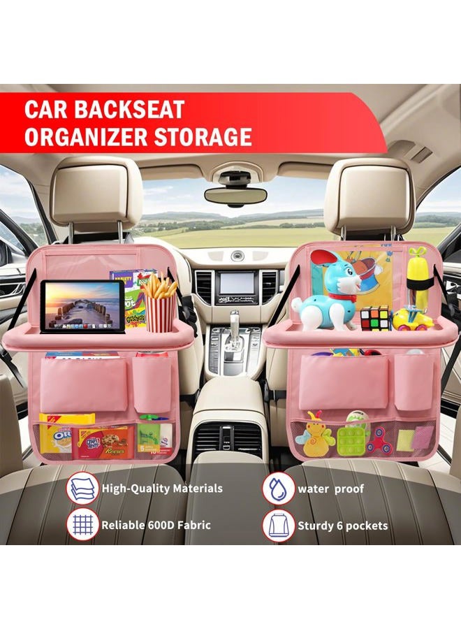 Zecirl 2Pack Car Backseat Organizer with Foldable Table Tray,6 Storage Pockets Car Storage Organizer with Tablet Holder,Car Seat Back Protectors Kick Mats Travel Accessories (Pink) - Image 4