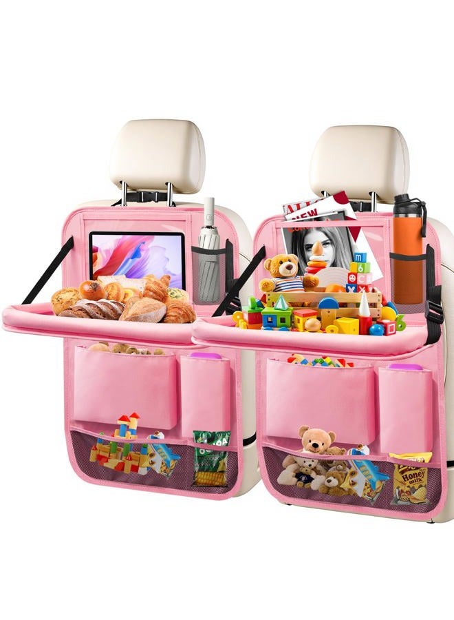 Zecirl 2Pack Car Backseat Organizer with Foldable Table Tray,6 Storage Pockets Car Storage Organizer with Tablet Holder,Car Seat Back Protectors Kick Mats Travel Accessories (Pink) - Image 1