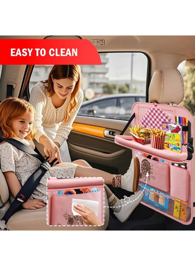 Zecirl 2Pack Car Backseat Organizer with Foldable Table Tray,6 Storage Pockets Car Storage Organizer with Tablet Holder,Car Seat Back Protectors Kick Mats Travel Accessories (Pink) - Image 3
