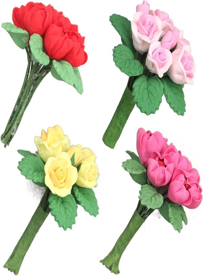 زهور مصغرة لبيت الدمى بمقياس 1:12، زهور صغيرة، ورود صغيرة من الراتنج، زهور اصطناعية، ورود صغيرة للأعمال اليدوية، زهور صغيرة للأعمال اليدوية، زهور صغيرة للزينة (1.4 بوصة) (أحمر وردي) - Image 3