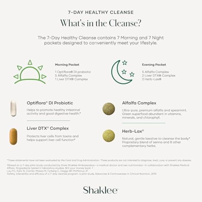 Shaklee - 7-Day Healthy Cleanse: Complete System Reset, and Energy Boost - With Probiotics, Liver Support, and Herbal Cleanse - Step-by-Step Guide - 7 Daily Morning & Night Packets - Image 5