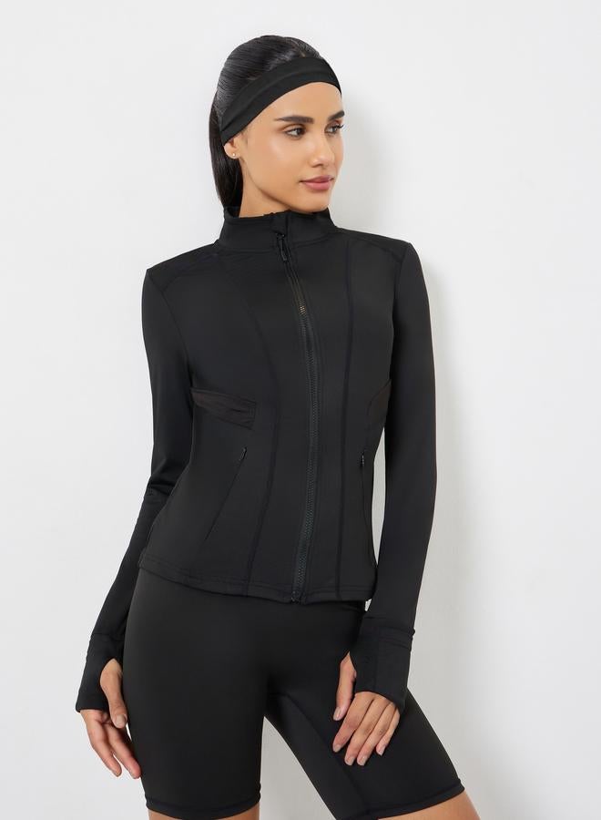 ستايلي اكتيف جاكيت بسحاب كامل وتفاصيل خياطة وشبك - Image 1