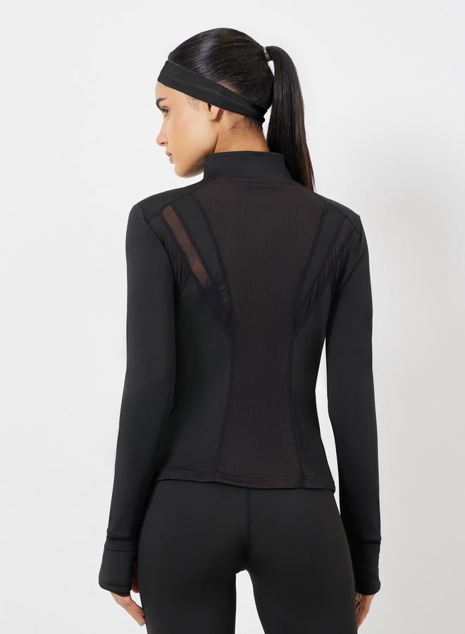 ستايلي اكتيف جاكيت بسحاب كامل وتفاصيل خياطة وشبك - Image 4