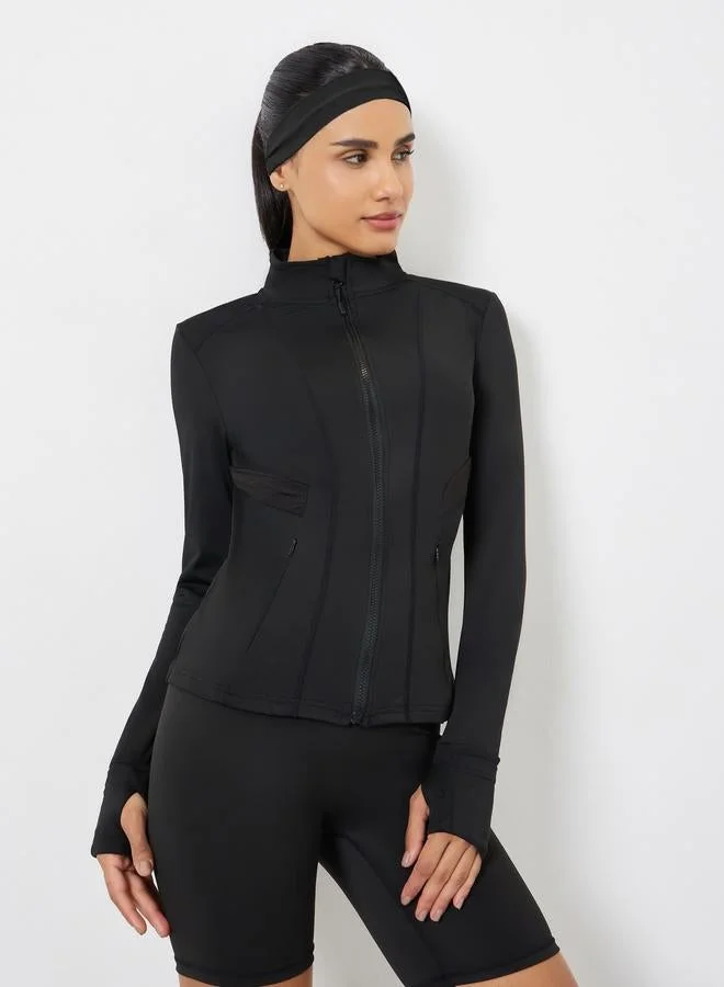 Mesh and Seam Detail Full Zip Jacket