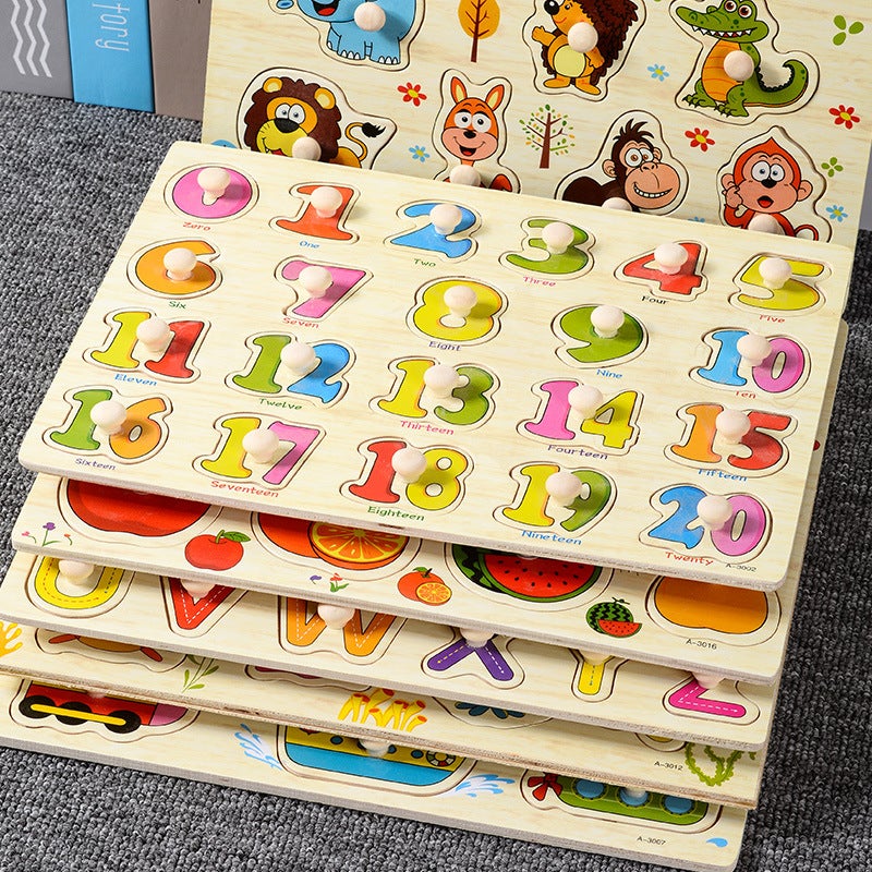 Mushroom Nail Hand-Held Puzzle Children'S Montessori Early Education Wooden Toy Alphanumeric Fruit Shape Cognitive Puzzle - Image 3