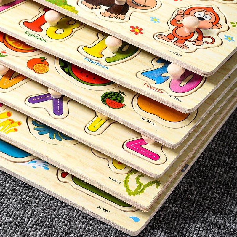 Mushroom Nail Hand-Held Puzzle Children'S Montessori Early Education Wooden Toy Alphanumeric Fruit Shape Cognitive Puzzle - Image 4