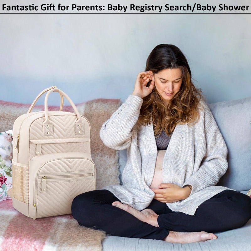 Tenot Diaper Bag Backpack Tote for Women Large Capacity, Baby Bag with Insulated Pockets Multifunctional Diaper Bags For Baby Girl Boy Waterproof Baby Bags For Boys Girls Maternity Bag Beige - Image 5