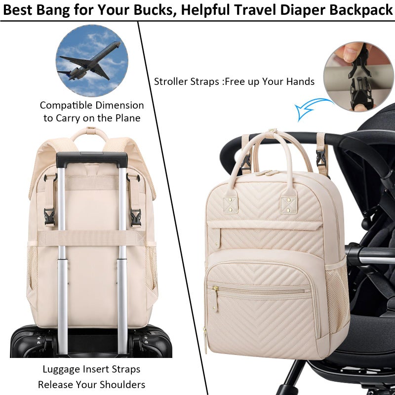 Tenot Diaper Bag Backpack Tote for Women Large Capacity, Baby Bag with Insulated Pockets Multifunctional Diaper Bags For Baby Girl Boy Waterproof Baby Bags For Boys Girls Maternity Bag Beige - Image 4