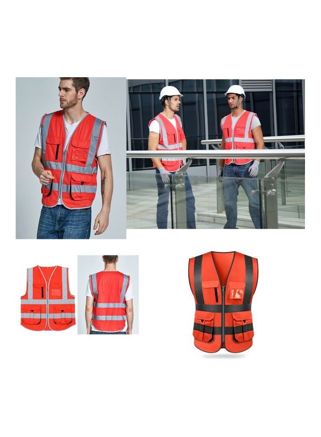 NIBEMINENT High Visibility Reflective Safety Vest Red/Grey - Image 2